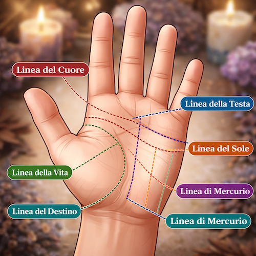 Schema delle linee principali della mano
